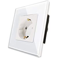 CNBINGO Enchufe Simple 16A con vidrio Blanco templado-protección infantil-material ignífugo-Enchufe Schuko estándar de…